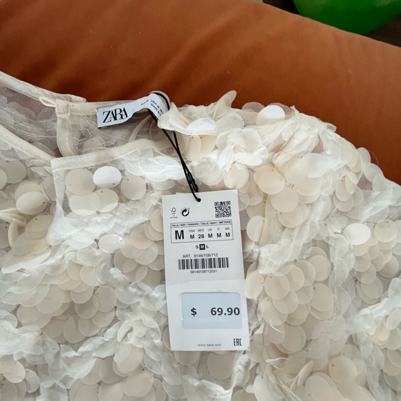 Zara Giant Sequin Dress in Pale Peach Sz M Mermaid Vibes - Picture 5 of 7